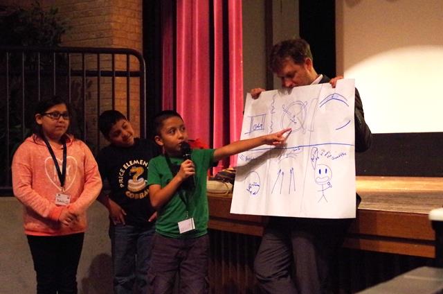 3 kids discuss storyboards bexar